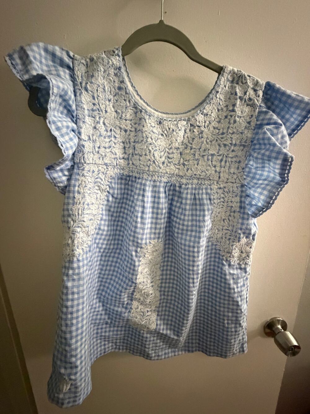 J. Marie Top Womens Small Floral Embroidery Flutter Boho Peasant Cottagecore